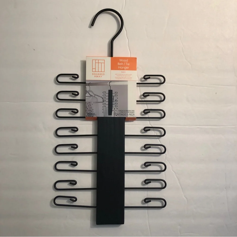 Squared Away Wood Belt/Tie Hanger in Black